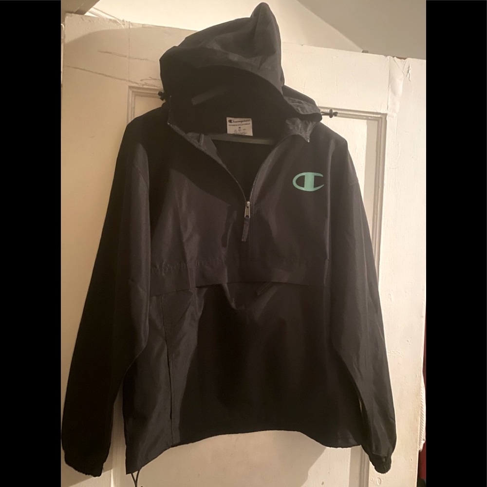 BLACK CHAMPION HALF-ZIP LIGHT JACKET/RAIN JACKET
